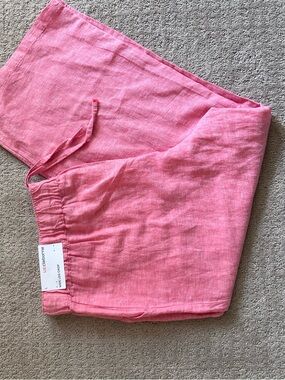 Liz Claiborne Large Pink Linen Blend Wide Leg Cropped Pants Womens NWT